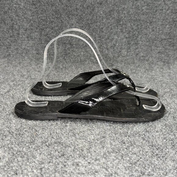 Tory Burch Thora Sandals Women's Size 9 Black Patent Leather Thong Flip Flops - Picture 1 of 11